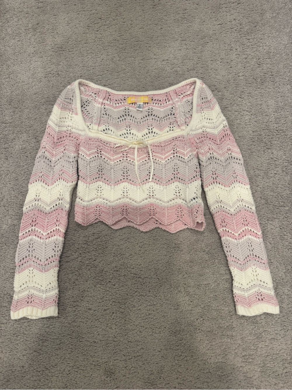Urban Outfitters Pink and Cream Crochet Peplum Knit Top